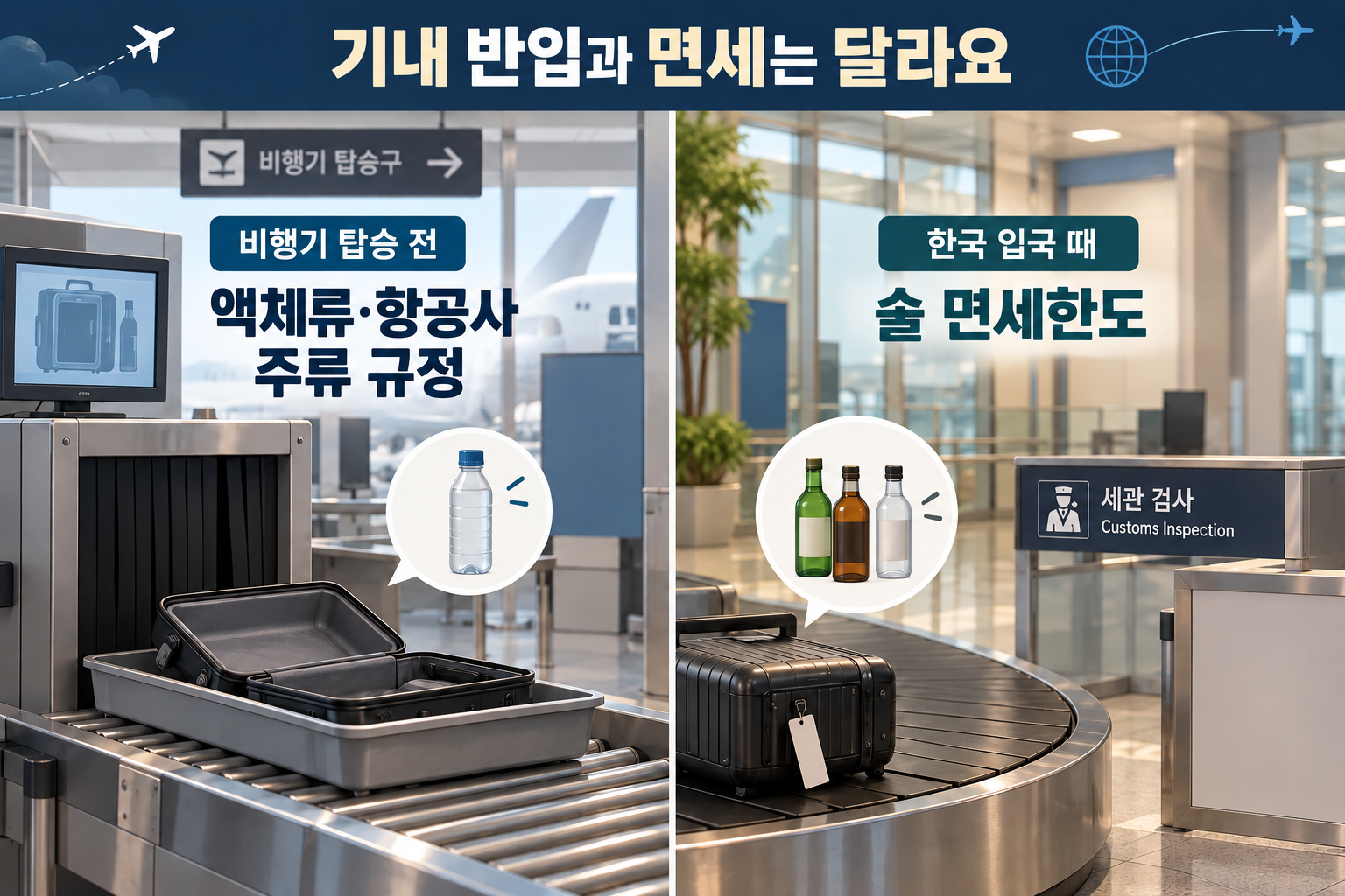 한국 입국 때 술 면세한도와 비행기 탑승 때 반입규정 구분