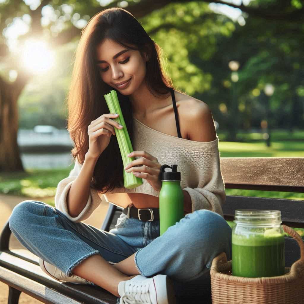 셀러리를 먹는 여성