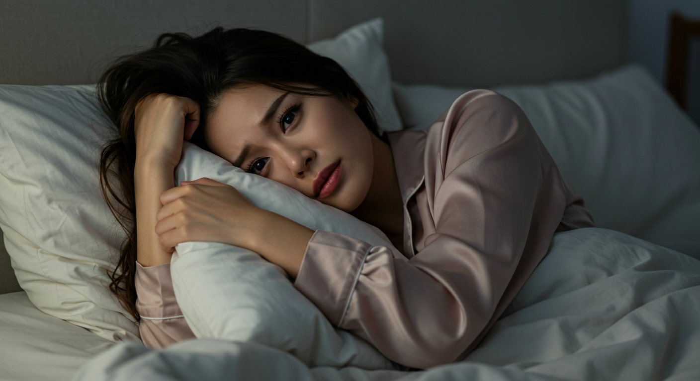 여자가 잠을 못 자서 고통스러운 모습