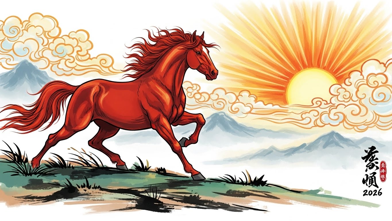 2026년 병오년 적토마 붉은 말 일러스트