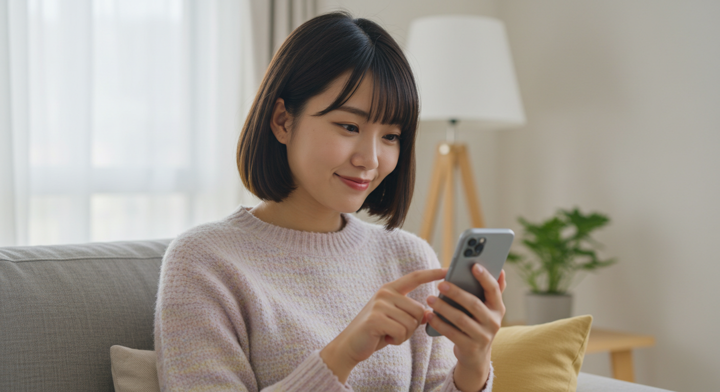 스마트폰으로 소셜미디어를 보고 좋아요를 누르는 여성