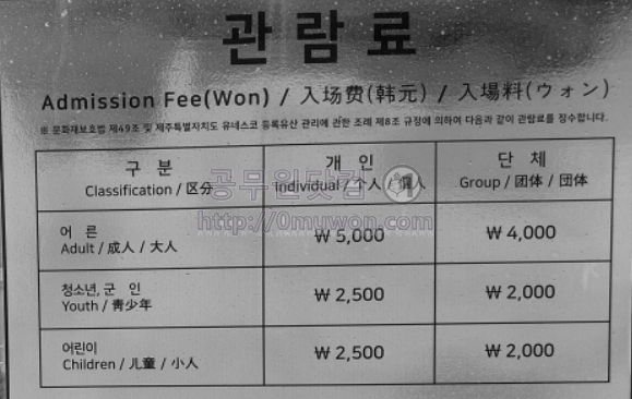 성산일출봉 입장료