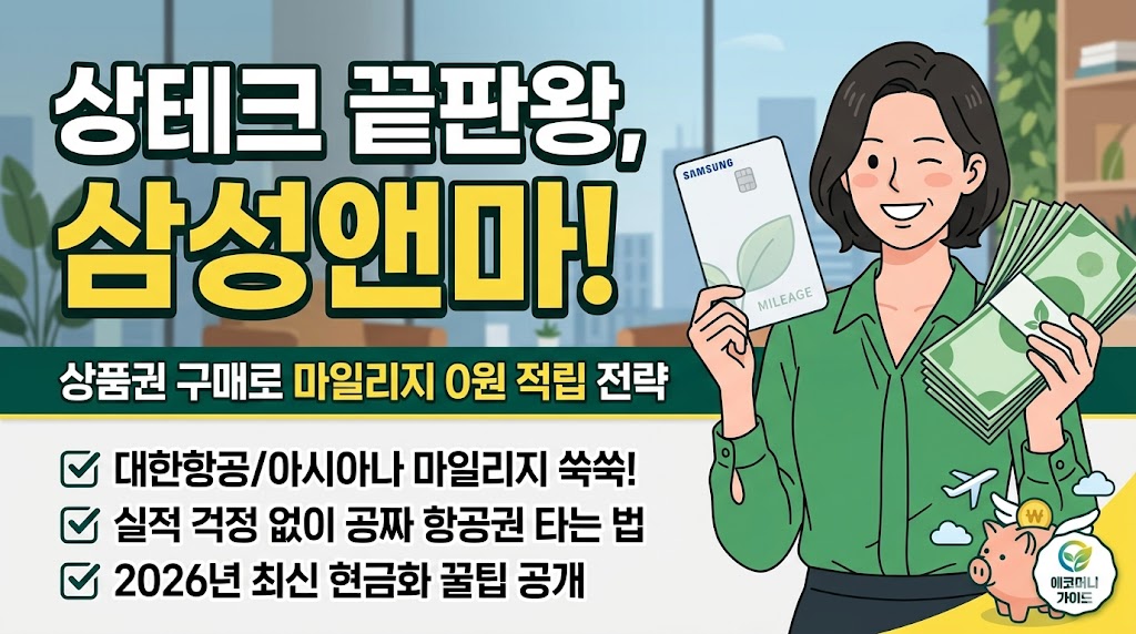 삼성 앤마일리지 카드를 활용한 2026년 상테크 완전 정복 가이드, 상품권 구매로 대한항공 마일리지 쌓는 법과 페이코 현금화 절차 상세 안내 - 에코머니가이드