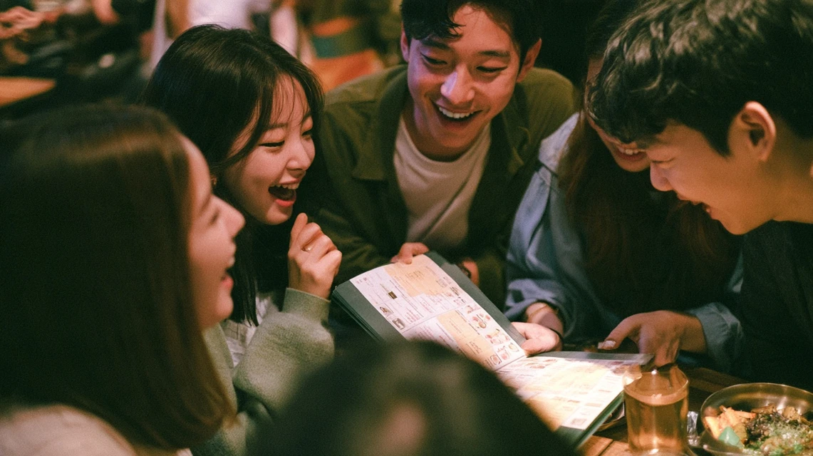 회식 메뉴에 대한 걱정을 이야기하는 모임원들