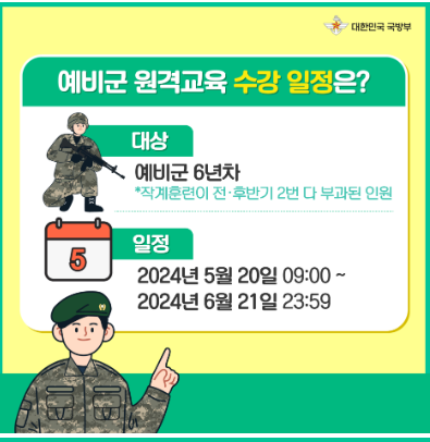 예비군 원격교육 수강일정