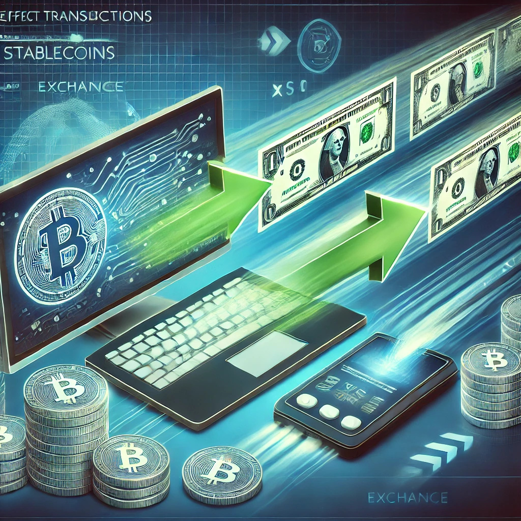 디지털 거래와 송금을 상징하는 교환 화살표와 코인.