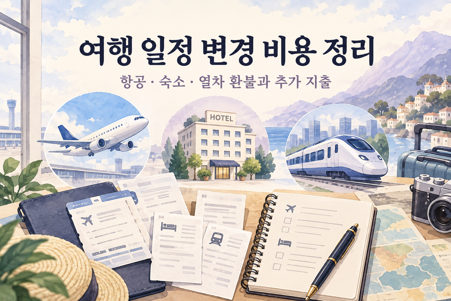해외여행 일정 변경 비용 정리표 - 항공·숙소·열차 환불과 추가 지출 비교