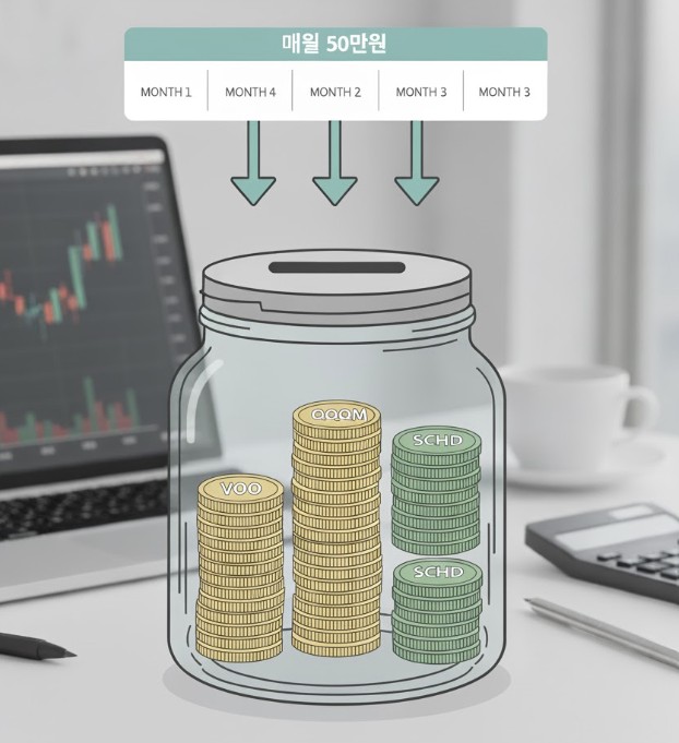 적립식 투자를 병으로된 저금통과 동전으로 표현한 그림임.