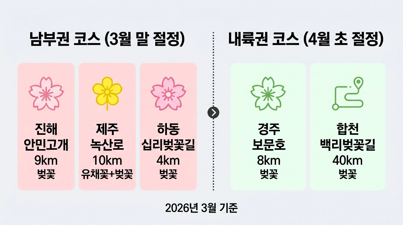진해 안민고개 제주 녹산로 하동 섬진강 봄꽃 드라이브 코스 비교 인포그래픽