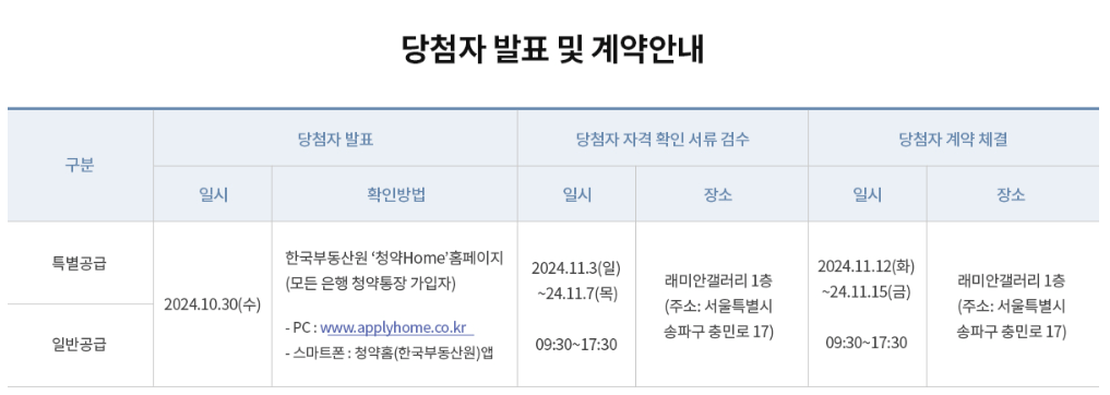 당첨발표-계약안내