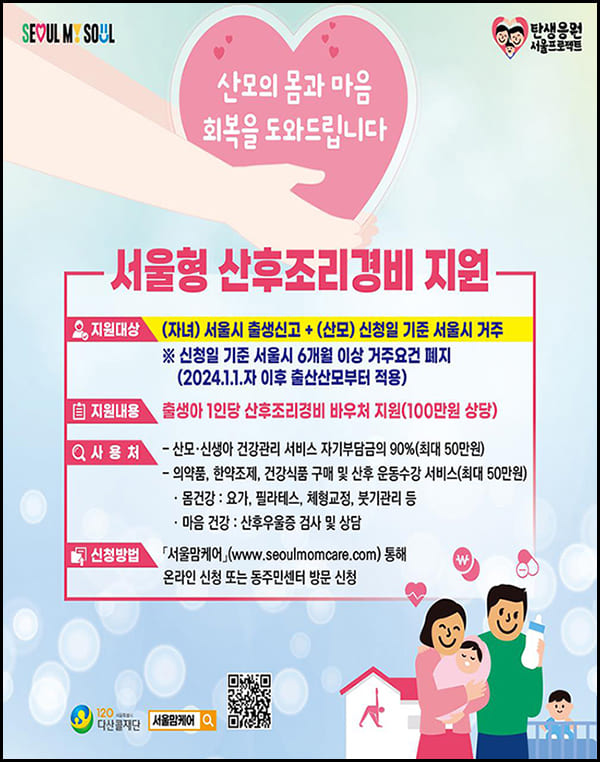 서울형 산후조리경비 지원 대상 및 지원내용