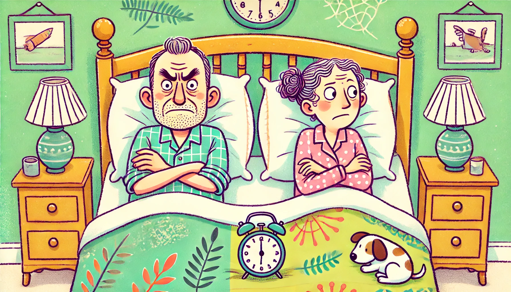 침대에서-서로-다른방향을-쳐다보고-있는-부부