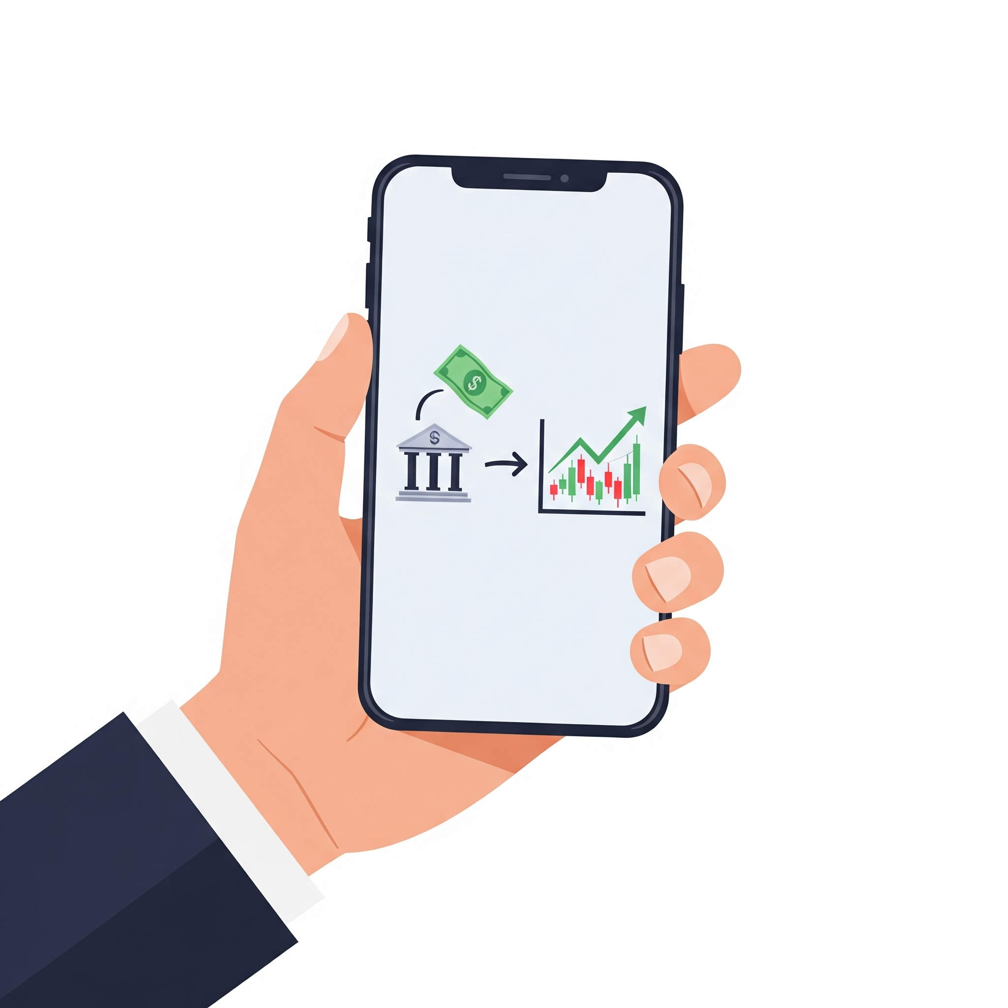 스마트폰 은행 앱에서 증권사 MTS 앱으로 투자금을 이체하는 과정