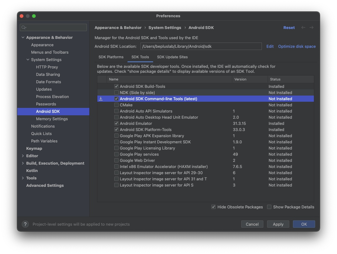 Android SDK Command-line Tools 설치
