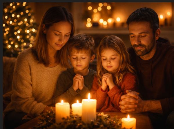 성탄절 가족이 모여 기도하는 모습