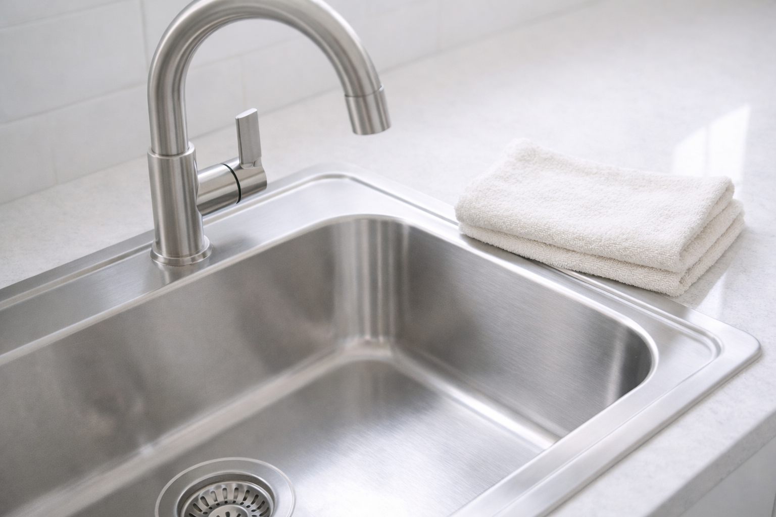 스테인리스 물때 제거 방법과 주의할 점을 설명하는 싱크대 수전 이미지