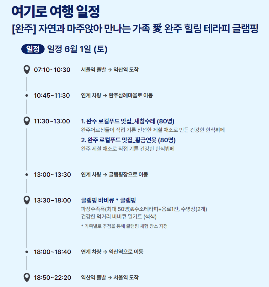 6월엔 여기로 기차여행 이벤트 여행경비 지원받기와 관련된 이벤트 중 완주여행 상세일정