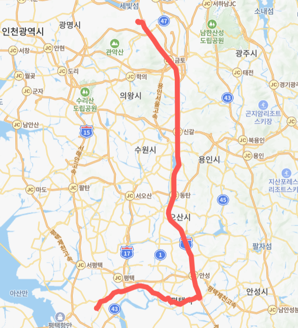 서울-안성-평택-8131번-버스-노선-지도