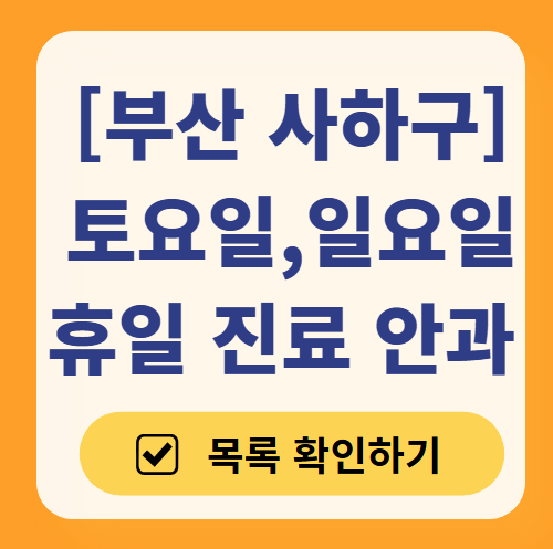 부산 사하구 일요일 주말 문 여는 안과 리스트 ❘ 토요일, 공휴일 진료 영업 병원 찾기