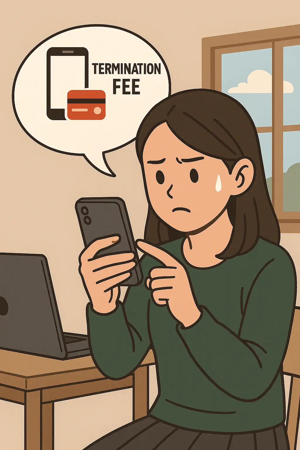 약정 위약금 확인에 집중하는 여성 사용자