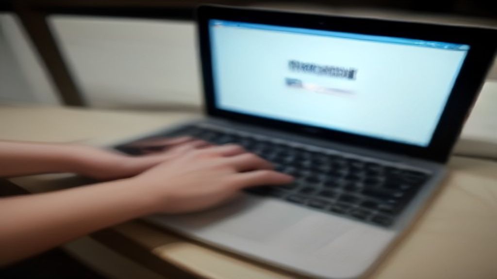 폴더 라벨이 화면에 보이는 노트북 자판을 치는 손 클로즈업