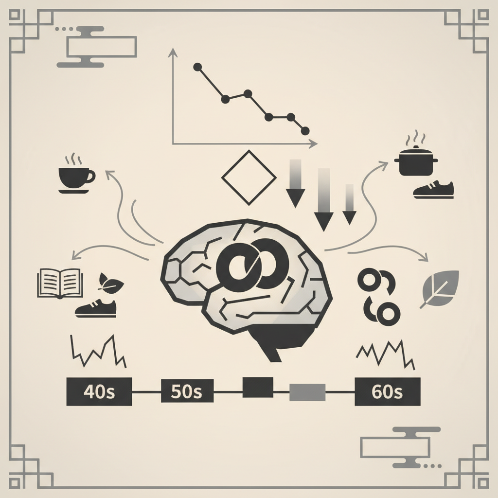 50代における海馬容積の加速的萎縮に関する統計・生理メカニズム・対策を示す政策リポート用インフォグラフィック