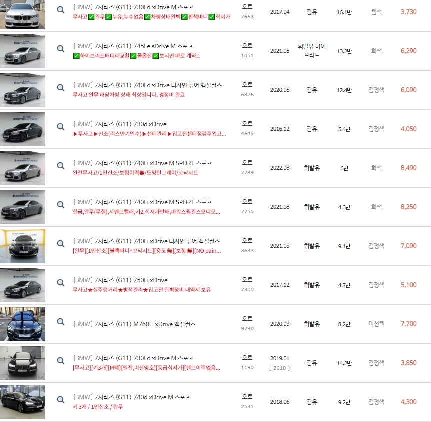 7시리즈 G11(15~22년)
중고차 가격