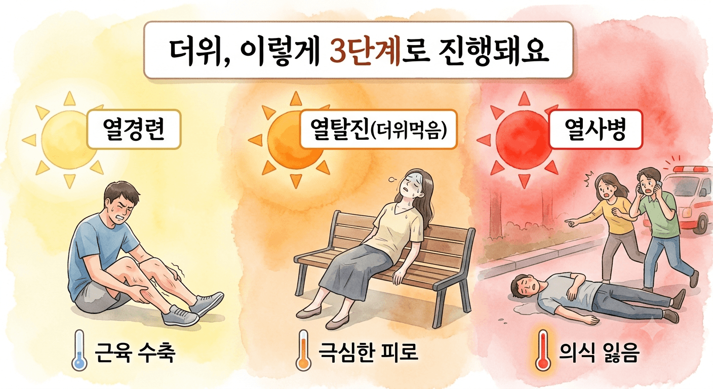 더위 이렇게 3단계로 진행되요
