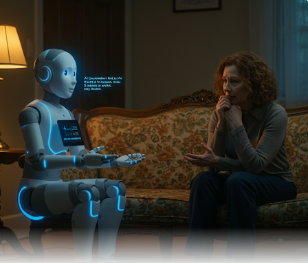 AI 로봇에게 상담 받는 여성