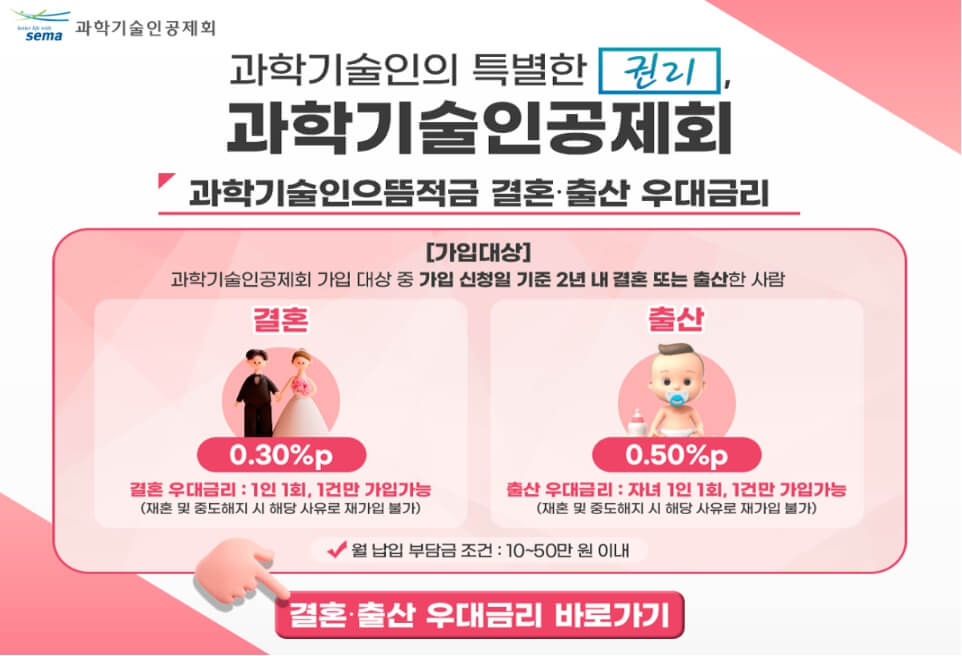 과학기술인으뜸적금, 결혼&middot;출산 우대금리혜택