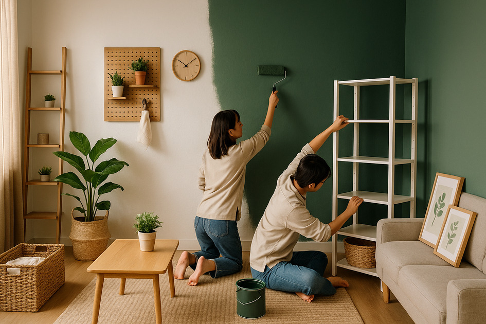 셀프 인테리어 하는 부부 이미지