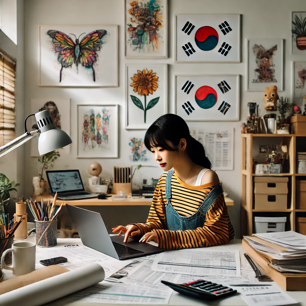 작업실에서 개인사업자종합소득세 신고하는 여성
