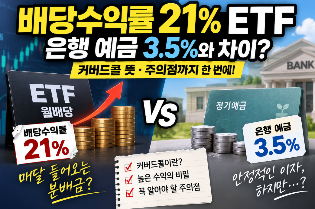 배당수익률 21% ETF|은행 예금 3.5%와 차이·커버드콜 뜻·주의점