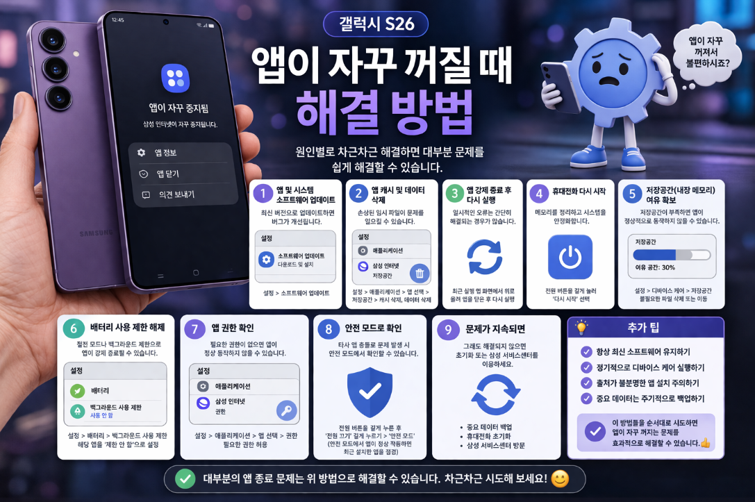 갤럭시 S26 앱이 자꾸 꺼질 때 해결하는 방법 설명 이미지