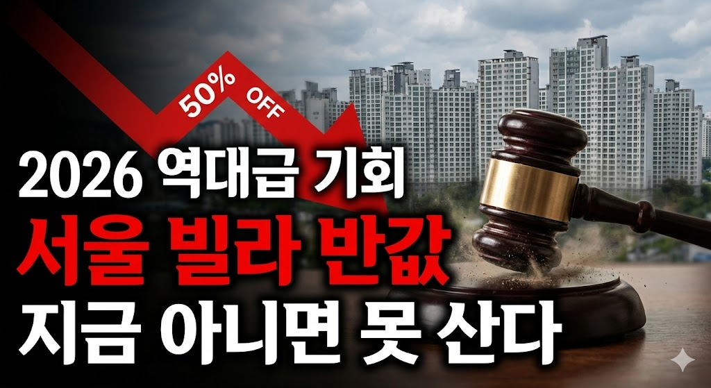 법원 경매 망치와 서울 아파트 배경, 낙찰가율 하락을 의미하는 그래프가 있는 썸네일