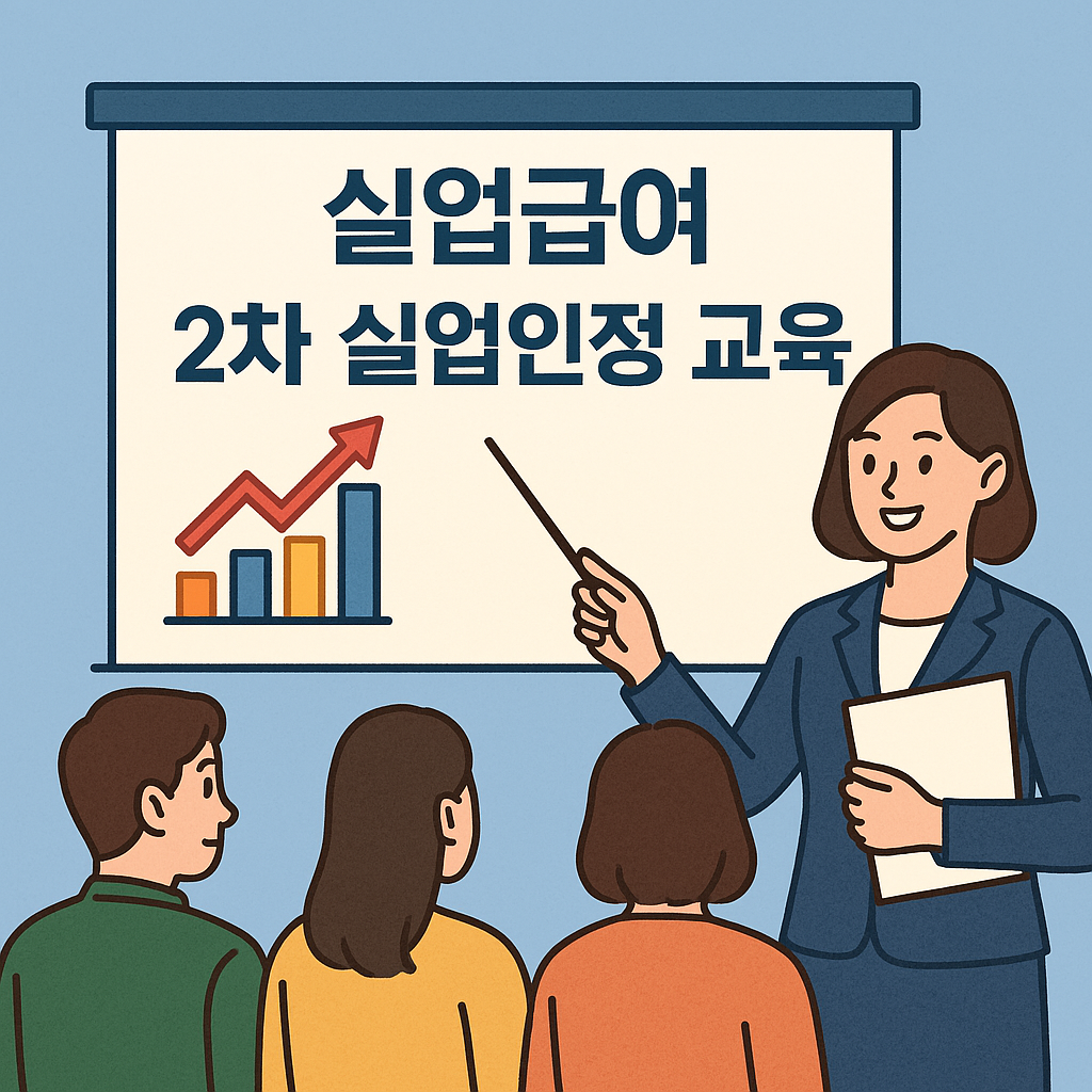 실업급여 2차 실업인증교육 절차를 설명하는 인포그래픽
