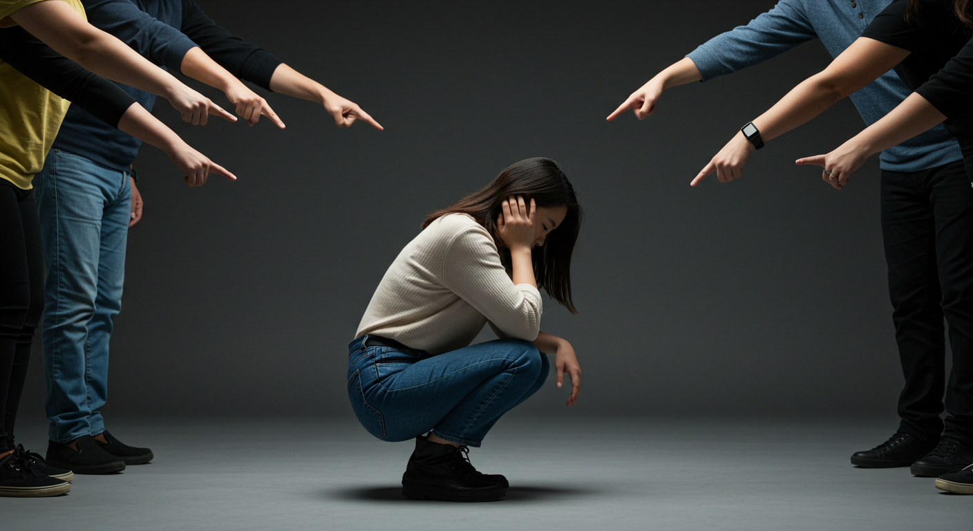 머리 숙인 여성