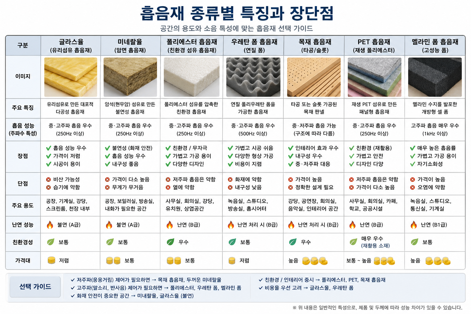 흡음재 종류별 특징과 장단점