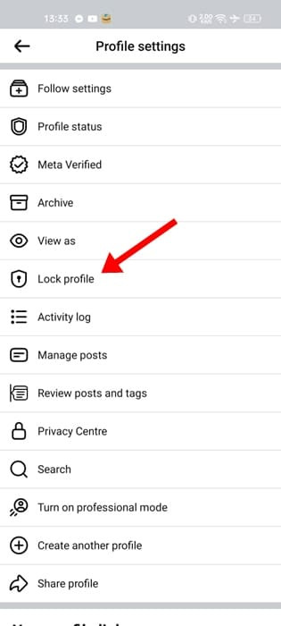 페이스북 잠금 프로필 메뉴