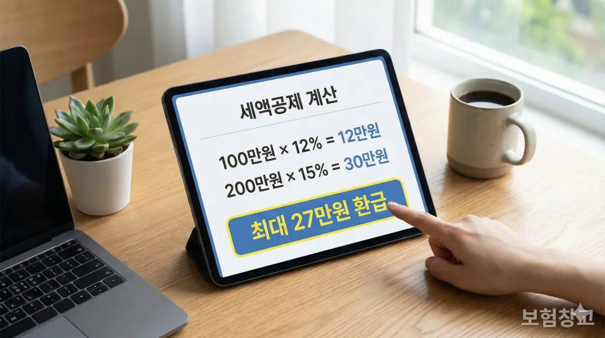 보험료 세액공제율과 한도를 계산하는 화면