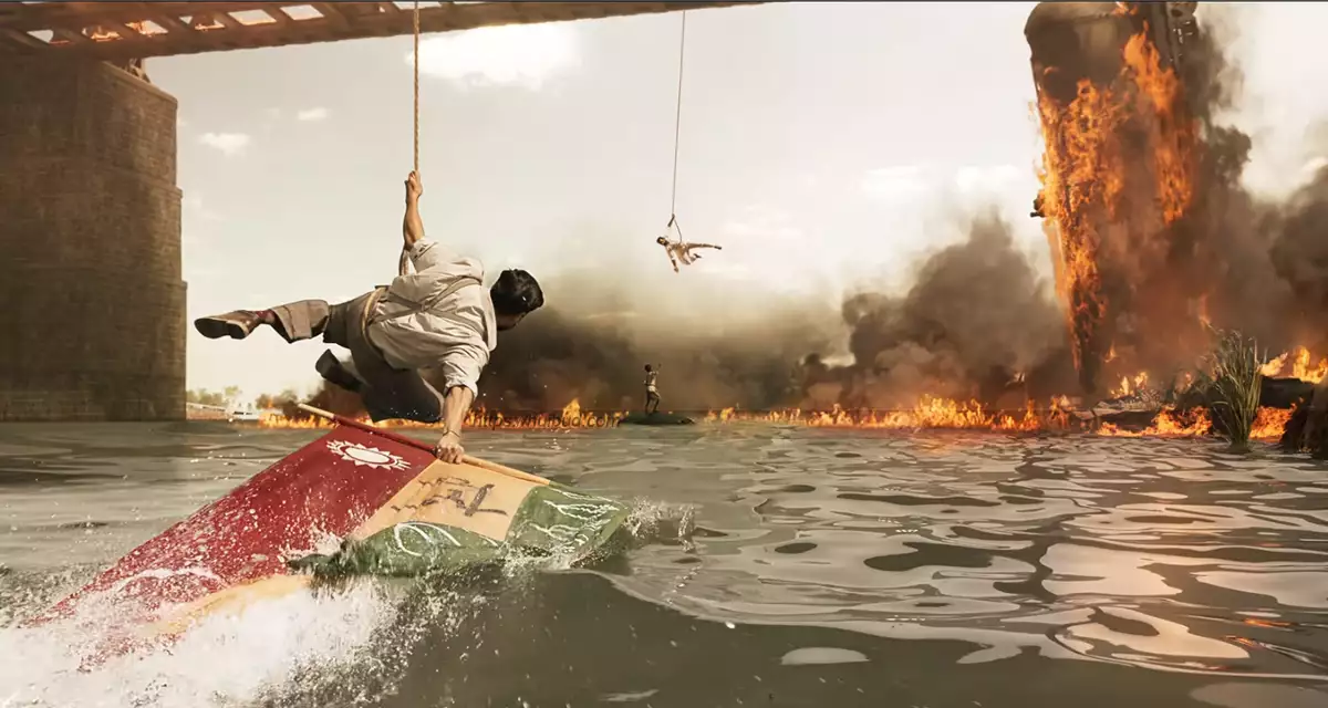 RRR_빔과 라주의 어린아이 구출 사진