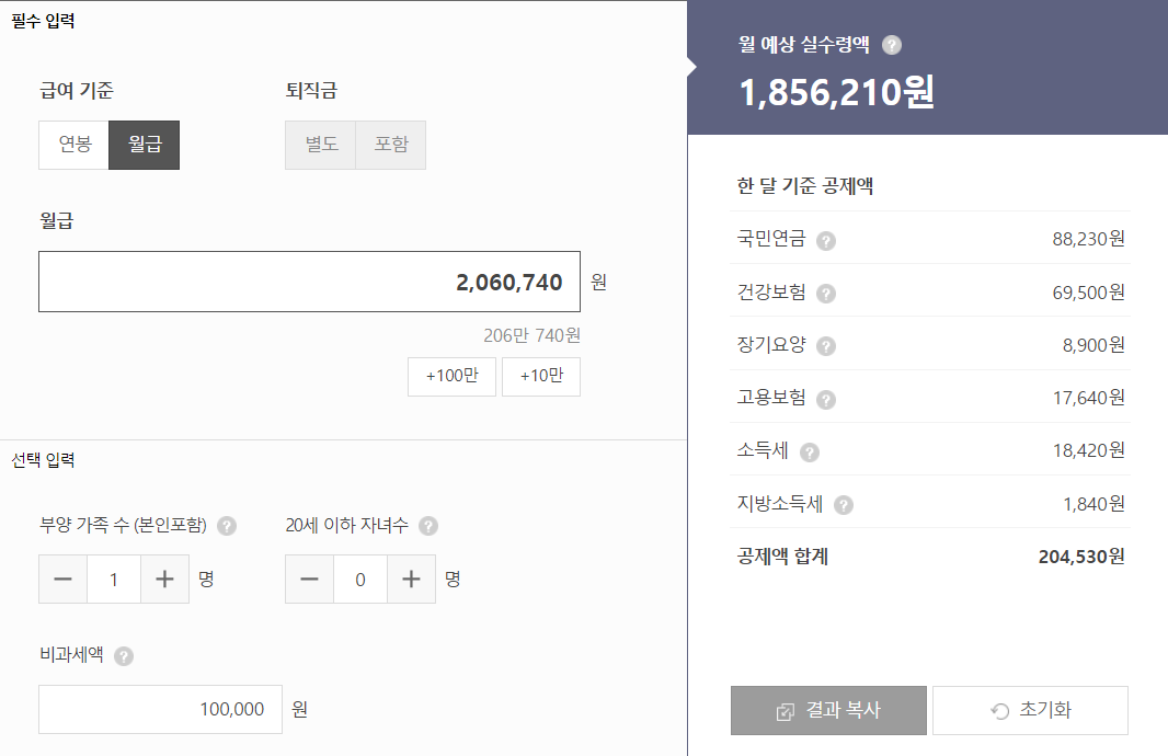 2024년 최저임금 기준 실수령액 계산