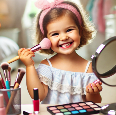 화장품을 바르고 있는 여자 아이 관련 모습