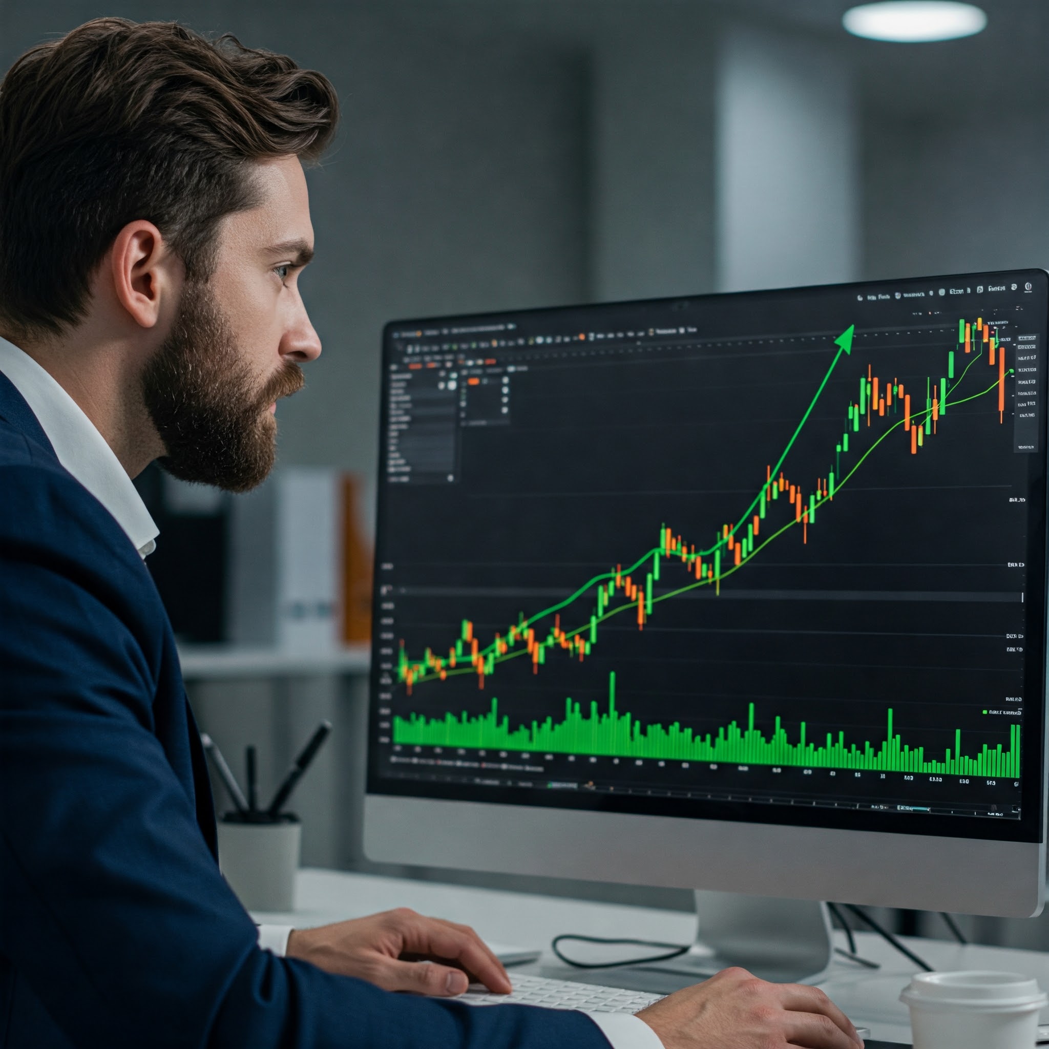 남자가 주식 차트를 보고 있는 이미지