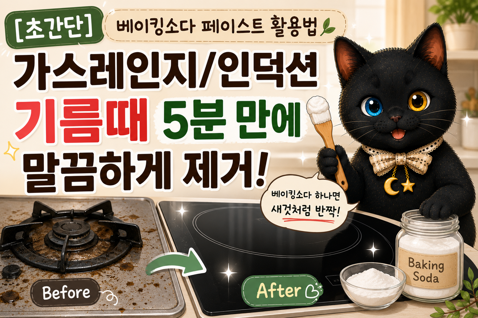 베이킹소다 하나면 끝! 가스레인지·인덕션 기름때 쉽게 제거하는 청소법