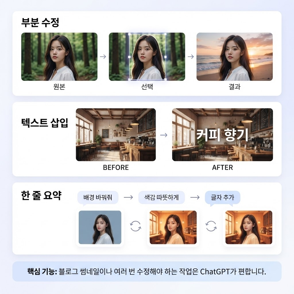 ChatGPT 이미지 편집 기능 부분 수정 텍스트 삽입 한 줄 요약 예시