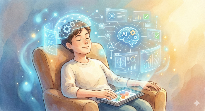 AI가 집중을 대신하는 시대를 표현한 일러스트