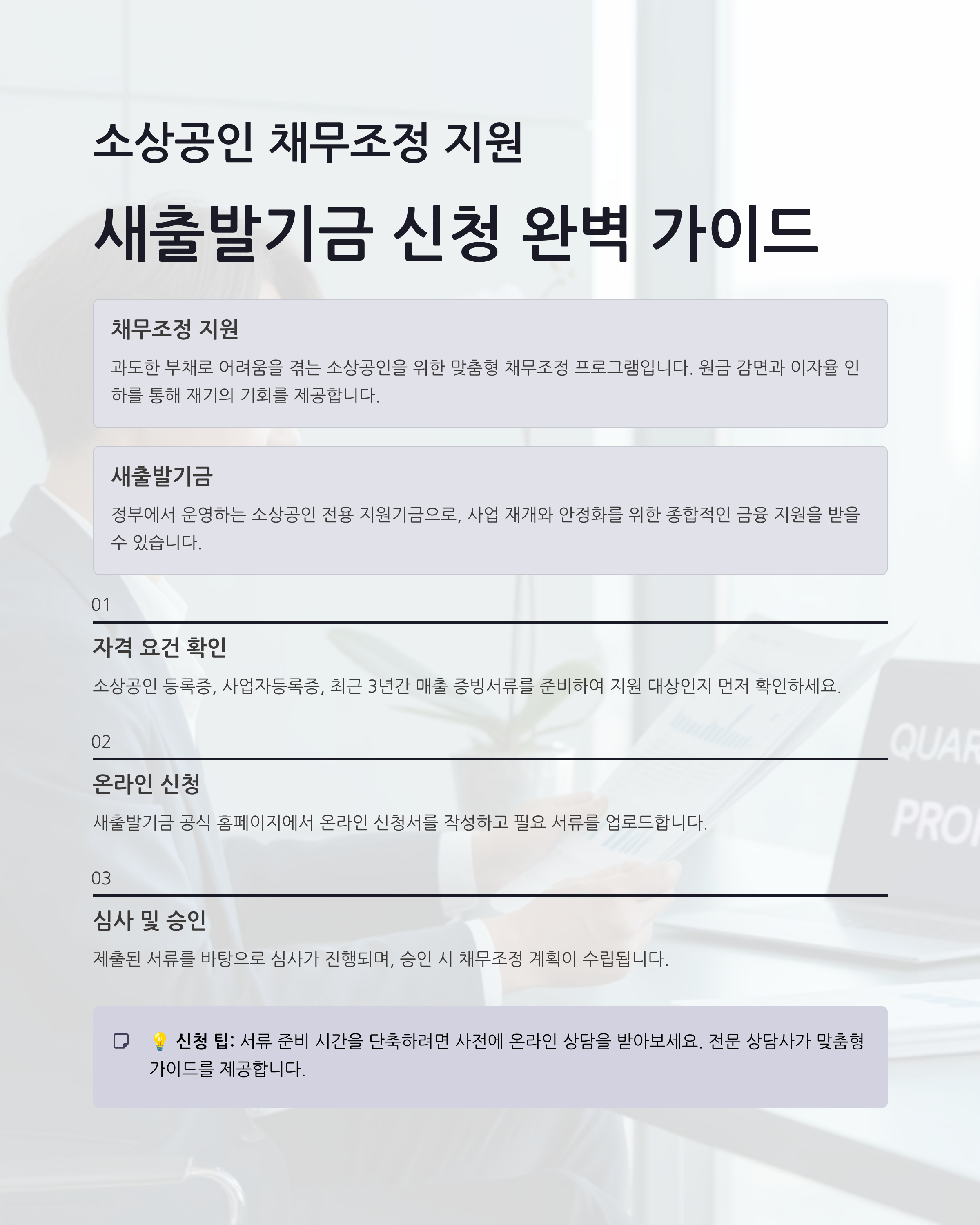 소상공인 채무조정 지원, 새출발기금 신청 방법 완벽 가이드