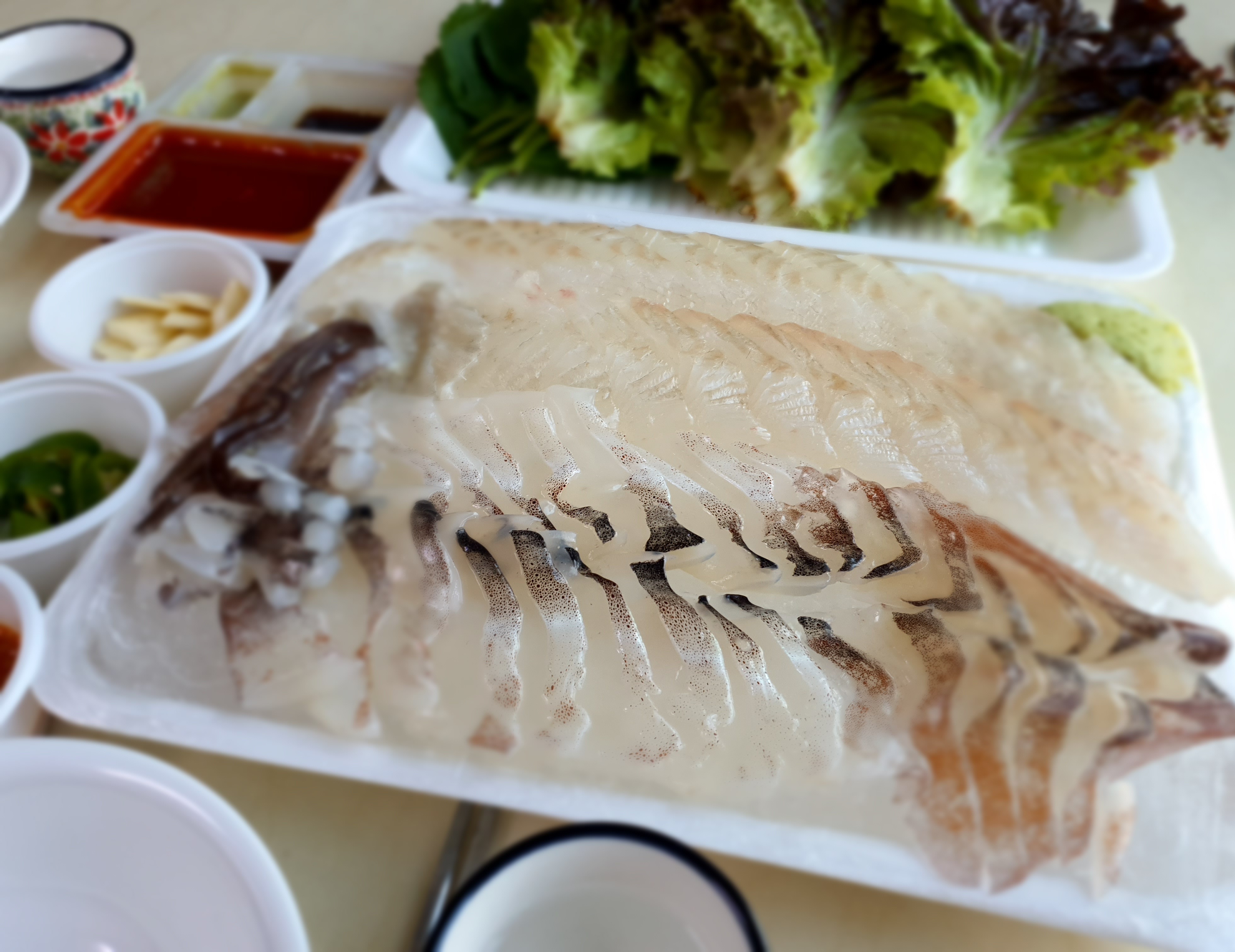 오징어회와-광어회를-먹었어요.