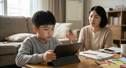 태블릿을 하며 엄마 말을 흘려듣는 아이